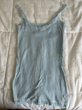 Hollister Light Blue Ribbed Lace-Trim Tank